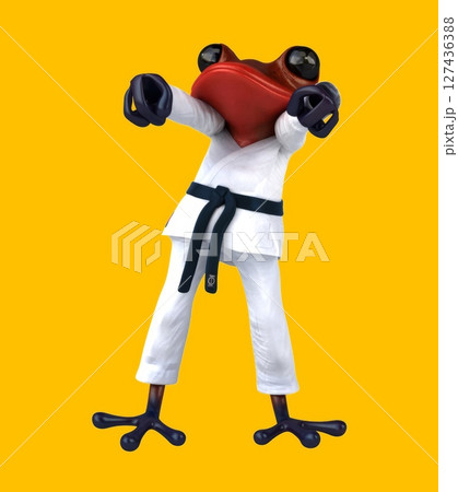 Fun 3D cartoon frog martial artist (with alpha channel) 127436388