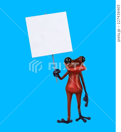 Fun 3D cartoon frog with a sign (with alpha channel) Fun 3D cartoon frog with a sign (with alpha channel) 127436405