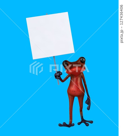 Fun 3D cartoon frog with a sign (with alpha channel) Fun 3D cartoon frog with a sign (with alpha channel) 127436406