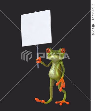 Fun 3D cartoon frog with a sign (with alpha channel) Fun 3D cartoon frog with a sign (with alpha channel) 127436407