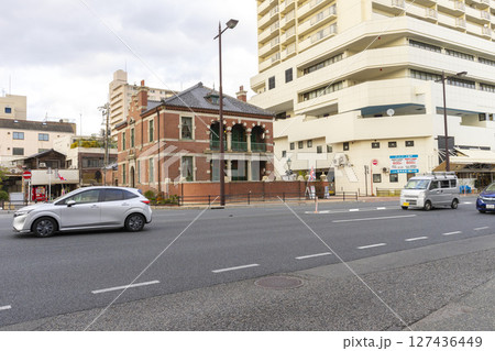 Shimonoseki, JAPAN - Dec 29,2022 : Street view of Shimonoseki in winter season, Japan on Dec 29,2022. 127436449