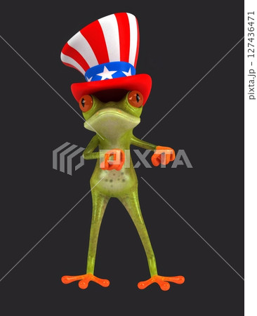 Fun 3D cartoon frog with an uncle sam hat(with alpha channel included) 127436471