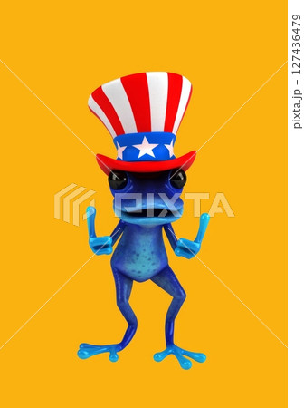 Fun 3D cartoon frog with an uncle sam hat(with alpha channel included) 127436479