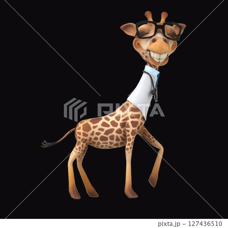 Fun 3D cartoon doctor giraffe walking (with alpha channel) 127436510
