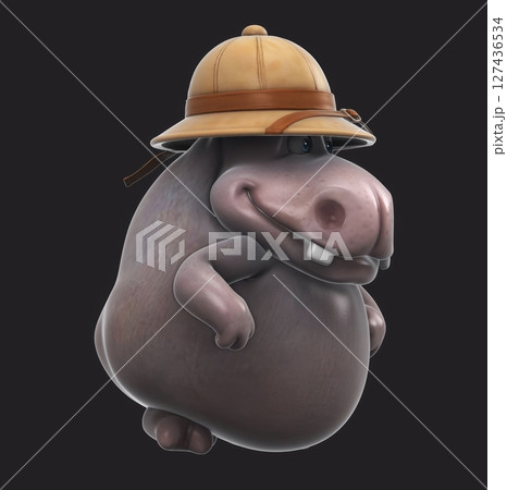 Fun 3D cartoon safari hippo (on alpha) Fun 3D cartoon safari hippo (on alpha) 127436534