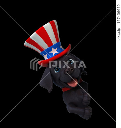Fun 3D cartoon dog with an uncle sam hat (with alpha channel) 127436659