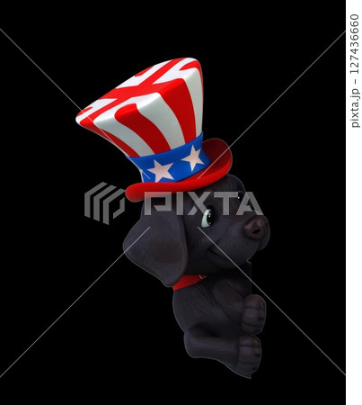 Fun 3D cartoon dog with an uncle sam hat (with alpha channel) Fun 3D cartoon dog with an uncle sam hat (with alpha channel) 127436660