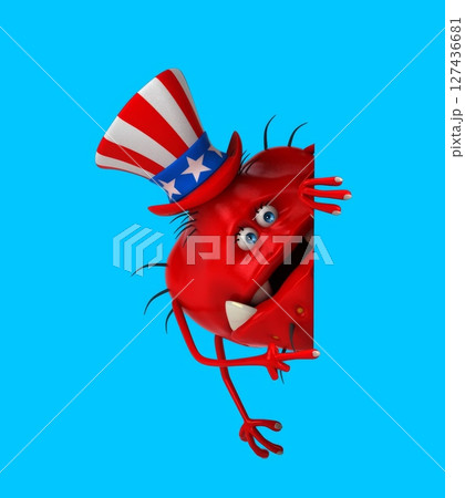 Fun 3D cartoon monster with an uncle sam hat (with alpha channel) Fun 3D cartoon monster with an uncle sam hat (with alpha channel) 127436681