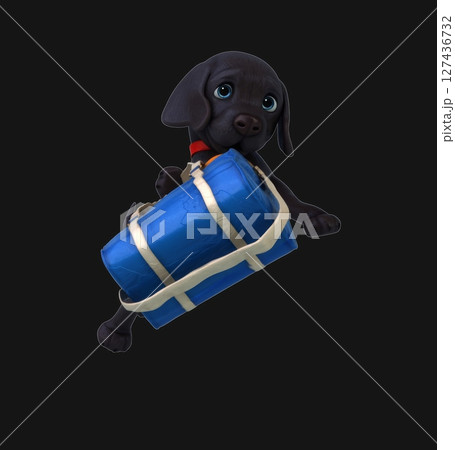 Fun 3D cartoon dog with a sportsbag (on alpha) Fun 3D cartoon dog with a sportsbag (on alpha) 127436732