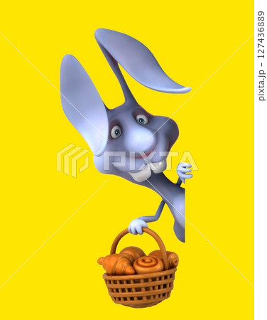 Fun 3D cartoon rabbit with a basket of pastries (on alpha) Fun 3D cartoon rabbit with a basket of pastries (on alpha) 127436889