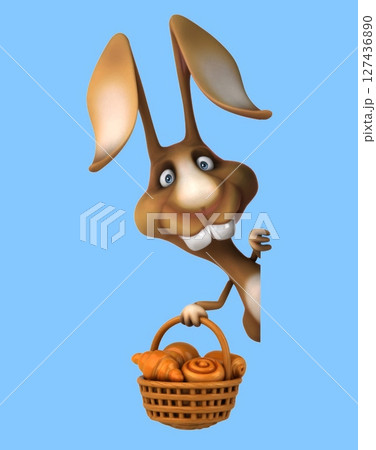 Fun 3D cartoon rabbit with a basket of pastries (on alpha) Fun 3D cartoon rabbit with a basket of pastries (on alpha) 127436890