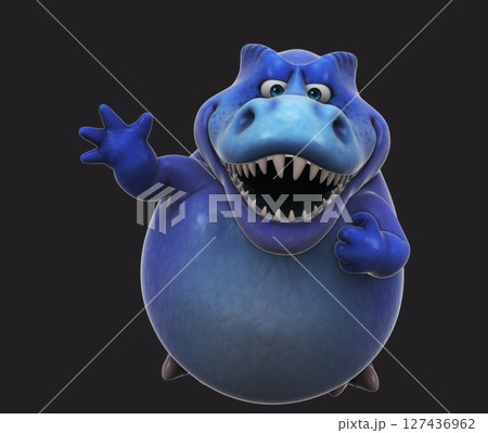 Fun 3D cartoon dino waving (with alpha channel) 127436962