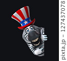 Fun 3D cartoon zebra with an uncle sam hat (with alpha channel) 127437078