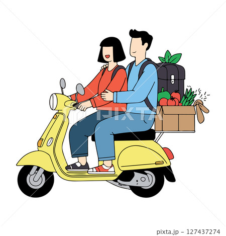 Delivery on Scooter with Passenger 127437274