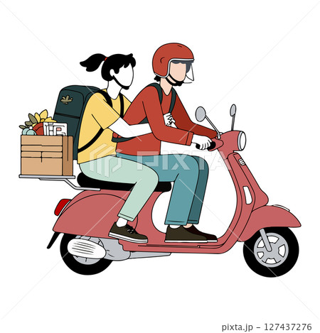 Delivery on Scooter with Passenger 127437276