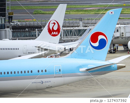 日韓航空機 空港にて 日韓航空機 空港にて 127437392