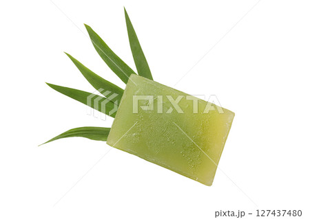 Aloe vera herbal soap with natural ingredients, isolated on white 127437480