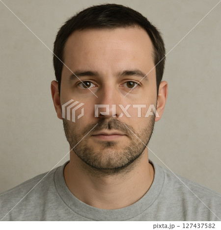 顎に手をあてて考える眼鏡の男性 127437582