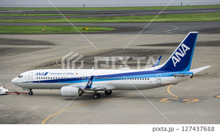 ANA B737 誘導路を進む 羽田空港 ANA B737 誘導路を進む 羽田空港 127437688