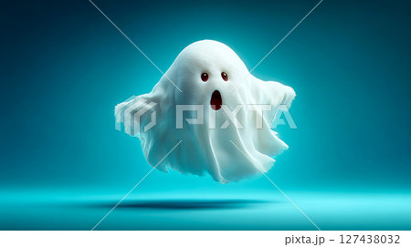 White ghost floating in air with glowing background 127438032