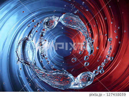 泡と水の飛沫が渦巻く　青と赤 127438039