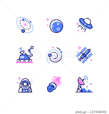 Space exploration - line design style icons set 127438048