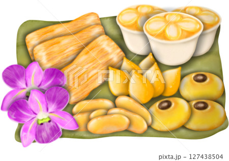 Thai Traditional Desserts Cute Collection hand drawn style illustrations. 127438504