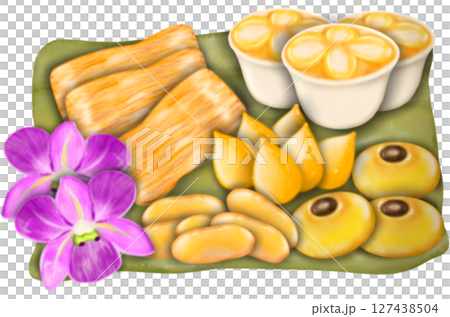 Thai Traditional Desserts Cute Collection hand drawn style illustrations. 127438504