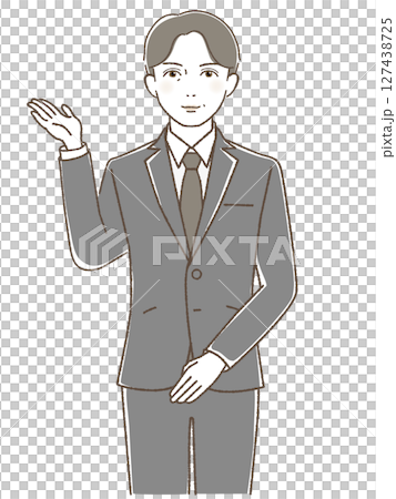 西裝革履的中年男子舉手微笑 127438725