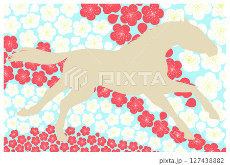 走る馬と梅の背景 127438882