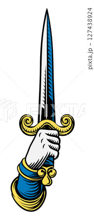 Sword Medieval Weapon Vintage Woodcut Tattoo Style Sword Medieval Weapon Vintage Woodcut Tattoo Style 127438924