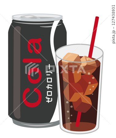 缶ジュース_コーラ　ゼロカロリー（缶とグラス） 127438931
