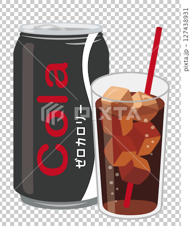缶ジュース_コーラ　ゼロカロリー（缶とグラス） 127438931