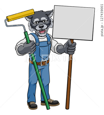 Wolf Painter Decorator Paint Roller Mascot Man 127439001
