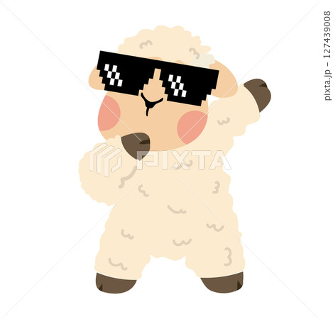 Illustration of Sheep Dabbing with Pixel Sunglasses 127439008