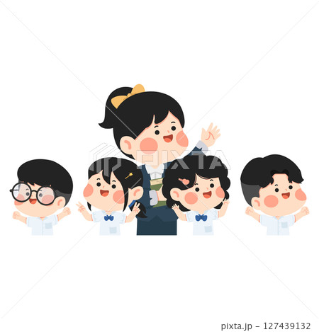 Cartoon Illustration of Teacher with Students 127439132