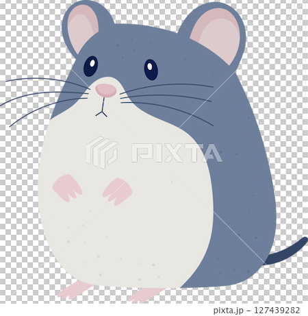 Cartoon drawing of a round mouse with grey fur and a cream colored belly. Cartoon drawing of a round mouse with grey fur and a cream colored belly. 127439282