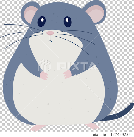 Cartoon hamster stands upright, featuring big eyes and a round body shape. 127439289