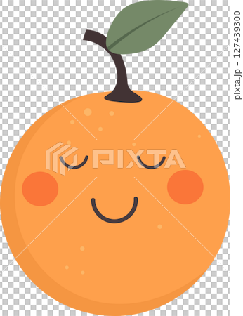 Cartoon-style orange fruit with a smiling face and a leaf on top. 127439300