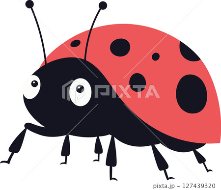 Stylized ladybug with red shell and black spots, cartoonish insect illustration. 127439320