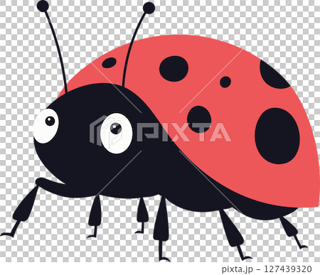 Stylized ladybug with red shell and black spots, cartoonish insect illustration. 127439320
