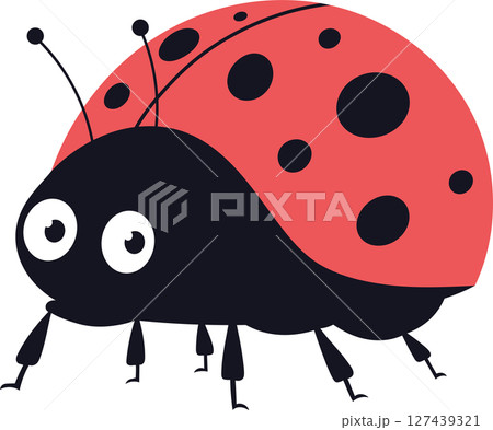 Cartoon ladybug with bright colors and big eyes on a dark background. Cartoon ladybug with bright colors and big eyes on a dark background. 127439321
