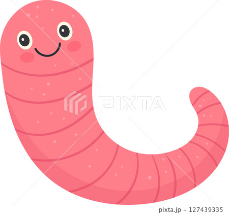 Cartoon earthworm with smiling expression and pink color, isolated design 127439335