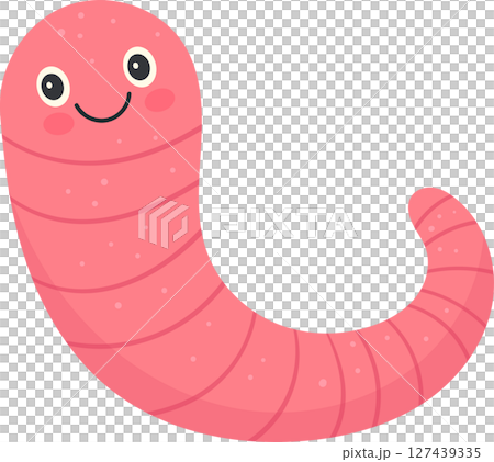 Cartoon earthworm with smiling expression and pink color, isolated design 127439335