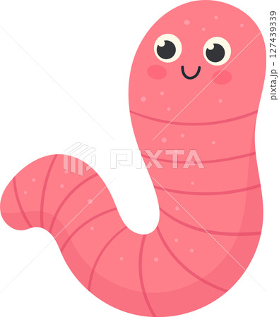 Cartoon worm with a happy face crawls and smiles, isolated on black. 127439339