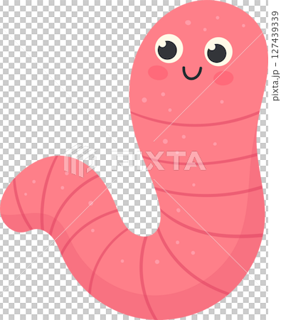 Cartoon worm with a happy face crawls and smiles, isolated on black. 127439339