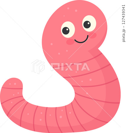 Cute cartoon earthworm with a smiling face on a black studio background. 127439341