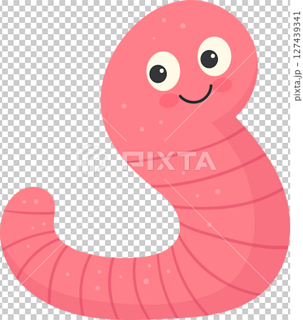 Cute cartoon earthworm with a smiling face on a black studio background. 127439341