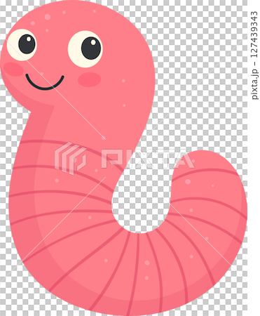 Smiling pink earthworm illustration with blush and happy expression design. 127439343