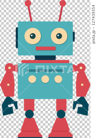 Retro Robot Illustration: Friendly square-headed robot with retro design. Retro Robot Illustration: Friendly square-headed robot with retro design. 127439354